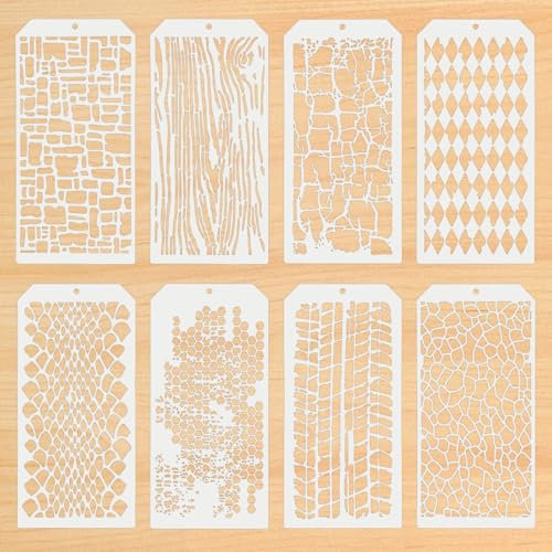 8 Stück Malschablonen, Strukturschablonen, Schablonen Wandgestaltung, Schablonen zum Basteln, Wiederverwendbar, für Holz, Boden, Möbel, Wandgestaltung Deko, DIY Scrapbooking Handwerk