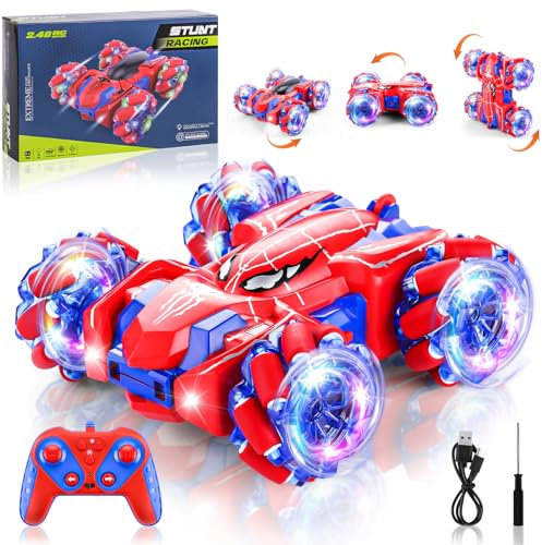MEDMHSMA Spider Ferngesteuertes Auto, 2,4 GHz RC Auto mit LED Licht 4WD RC Stunt Car Monstertruck Spielzeug Geschenk für Kinder Jungen Mädchen ab 4 5 6 8 10 Jahre