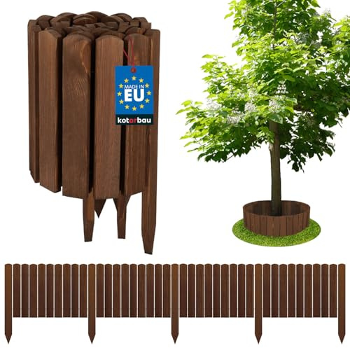 KOTARBAU® Beeteinfassung 200 x 30 cm, Rollborder aus Holz, Rasenkante | Flexible Beetumrandung, Beet Zaun, Abgrenzung für Blumenbeete, Mini Steckzaun, Garten Deko, Kiefernholz, Braun