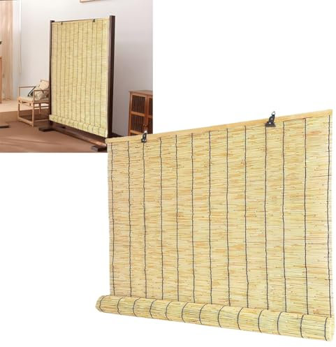 Bambusrollo Outdoor Handgewebt Raffrollo Wetterfest Sonnenschutz Sichtschutz Rollo Bambusjalousien VorhäNge Mit Lifter Für Drinnen Und Draußen BalkontüR Rollo(80x200cm)
