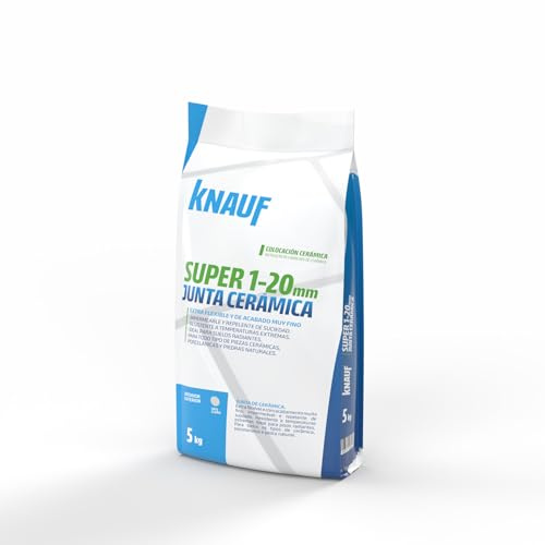 KNAUF - Super Junta Cerámica Color Gris Claro 5kg - Para Anchos de Junta de 1 a 20 mm - Uso en Interior y Exterior - Extra Flexible, Acabado Muy Fino - Impermeable y Resistente a Temperaturas Extremas