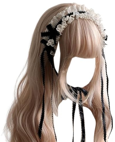 Xuancai Gotische Stirnbänder für Frauen, Subkultur-Stirnband, Gothic-Schleife, weiße Kopfbedeckung, Cosplay, Dienstmädchen, Volant, Foto-Requisiten, Spitzen-Haarschleife