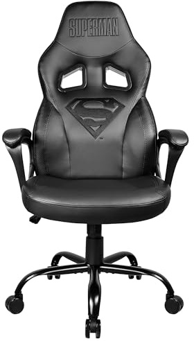 Subsonic - Chaise Gaming Superman - Chaise de Bureau | Licence officielle, Fauteuil Ergonomique, Mousse Haute Densité, Accoudoirs, Hauteur Réglable, fonction Rocking - Noire