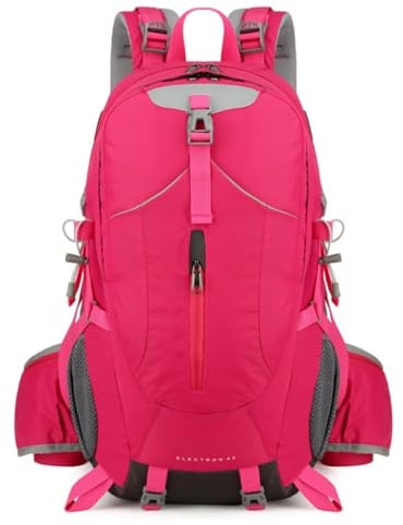 AUXDIQ 50L Wanderrucksack Herren Damen Sportrucksack Wasserdichter Trinkrucksack Rucksäcke Rosa