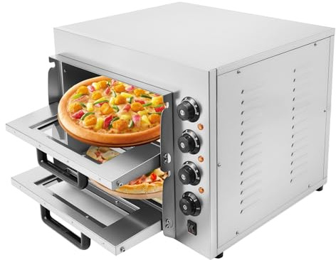 JAYEUW Pizzaofen Backofen Doppel Pizzaofen Elektrisch Gastro Pizza-ofen Mehrzweck Pizzamaker Kommerzieller Tischbackofen für Pizza Brot, Backwaren 50-350℃ 20L 1-60Min Silber