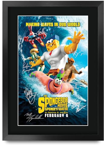 HWC Trading SpongeBob Sponge Out of Water Geschenke Geduckter Poster Signiertes Autogramm Foto für Fans von Film Memorabilien - A3 Gerahmt