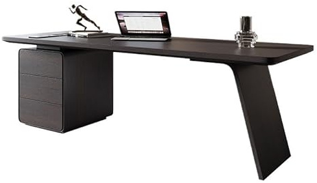 ZENGXJYCQINGJIANG Gaming Desk Office Executive Desk Smoky Color Finish, Modern Study Writing with Drawers and Charging Outlets,Easy to install(S)