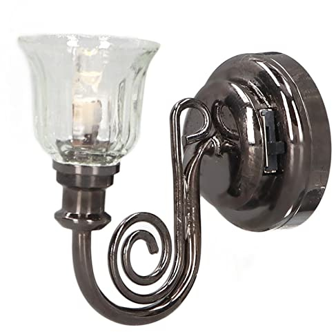 Fdit Dollhouse Wall Lamp, 1:12 Scale Miniature Lighting with Warm LED Light for Doll House Accessories Vintage Battery Powered Model Decor
