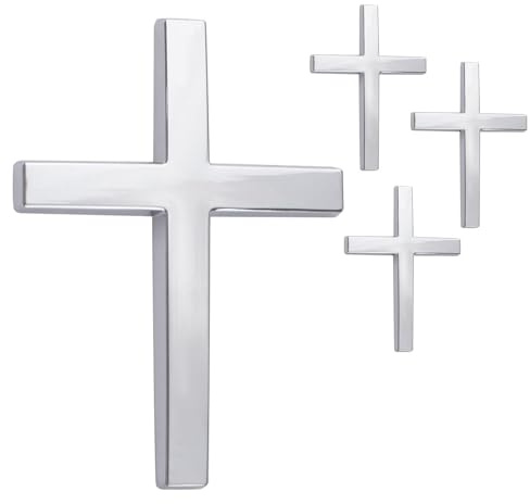 WANDIC 4 Bögen Kreuz Auto Aufkleber, Christian Kreuz Autoaufkleber für Jesus Christus Glaube Wasserdicht Auto Sticker Silber Heckscheibenaufkleber zum Dekorieren von Tür Fenster
