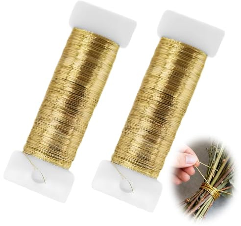 0,3mm x 100m Gold Basteldraht Dünn, 2 Rollen Schmuckdraht Gold Draht zum Basteln DIY Schmuckdraht, für Schmuckherstellung Blumendraht Basteldrähtefür Floristik Blumenstrauß Stängelwickel (50m/Rolle)