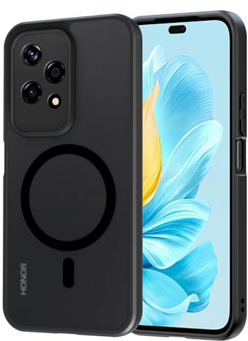 AOMYKE Cover Magnetica per Honor 200 Lite, Custodia Compatibile con MagSafe, Traslucida Opaca Posteriore Sottile PC+TPU Bumper Antiurto Case - Nero