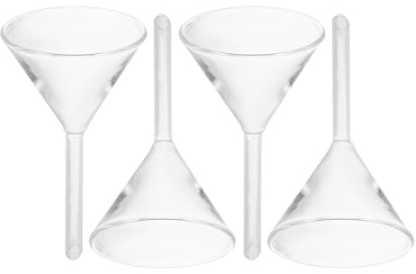 Lot de 4 Mini Entonnoirs en Verre Transparent Ø40mm pour Lampe à Huile | Tige Courte, Remplissage Précis, Réduit les Éclaboussures, Usage Camping et Extérieur pour Carburant