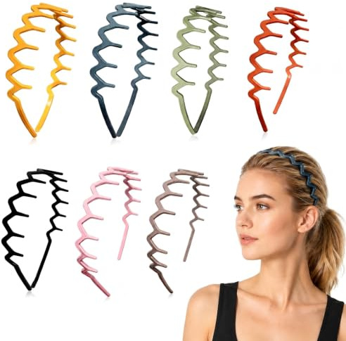 Fyhqwf 7 PièCes Bandeaux En Zigzag Pour Femme - Bandeaux OnduléS En Plastique - Serre-TêTes Zig Zag - Ne Serre Pas La TêTe Lors Du Lavage Du Visage, AntidéRapant, Adapté à De Nombreuses Situations