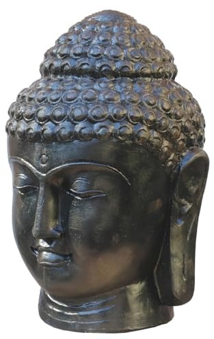 STONE art & more Buddha-Kopf, 80 cm, Steinfigur aus glasfaserverstärktem Beton (GRC), schwarz-braun antik, Garten-Deko, frostfest