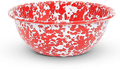 Enamelware - Set of 4 - Cereal Bowls - Red Marble