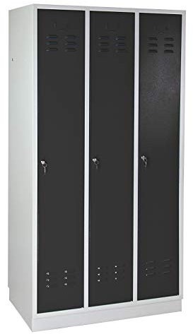 ADB Umkleideschrank/Kleiderspind/Garderobenschrank/Spind/Wertfachschrank/Schließfachschrank, 3-türig, anthrazit, 1775x890x500 mm, Hergestellt in der EU