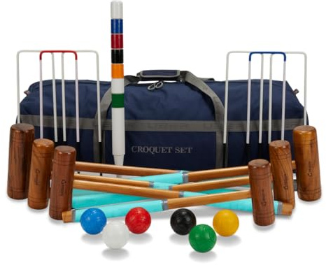 Uber Games Hochwertiges komplettes Family Croquet/Krocket Set für Einsteiger (6 Spieler) - Metalltore - Kunststoff Balle - England Design - Made in India