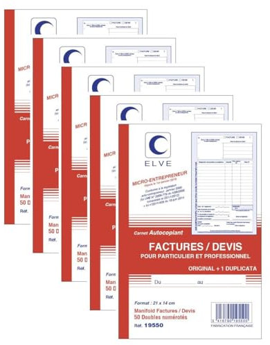 ELVE Manifold AUTO-ENTREPRENEUR Facture/Devis 21 x 14 cm Vertical 50 dupli