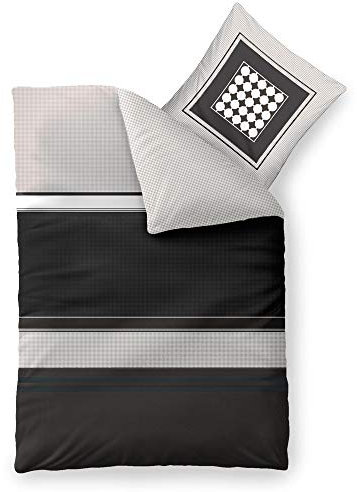 aqua-textil Trend Bettwäsche 155x220 cm 2tlg. Baumwolle Bettbezug Tanja Streifen Punkte Schwarz Grau Weiß