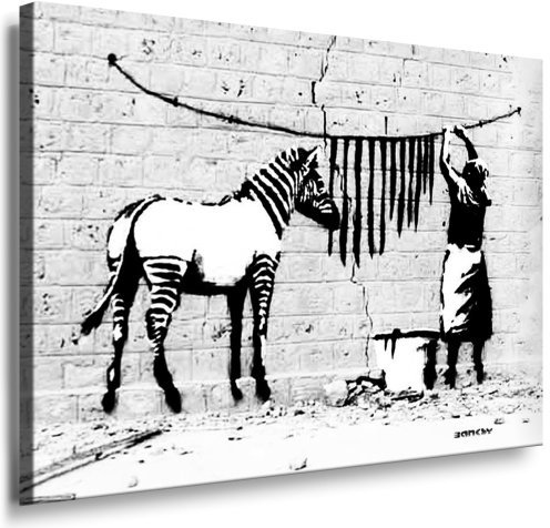 Fotoleinwand24 - Banksy Graffiti Art Washed Zebra / AA0138 / Bild auf Keilrahmen/Weiß / 100x70 cm