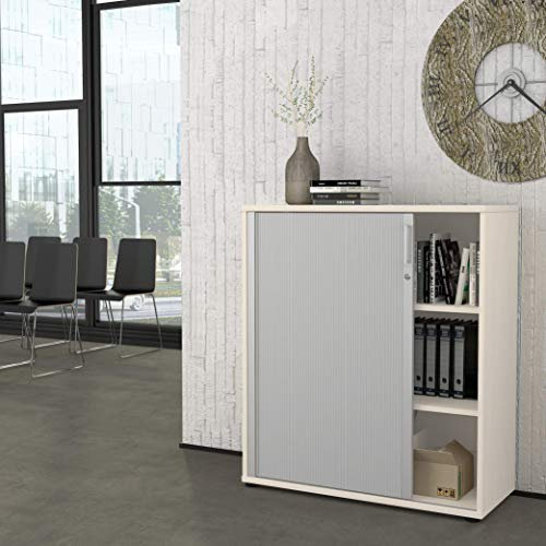 Weber Büro Profi Jalousieschrank Ahorn/Silber 3OH 1,0M Quer-Rollladenschrank Aktenschrank