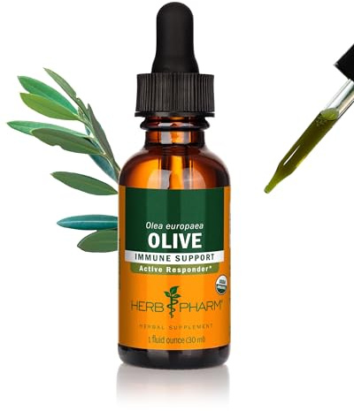Herb Pharm Certified Organic Olive Leaf Liquid Extract Drops for Immune System Support, 1 Oz