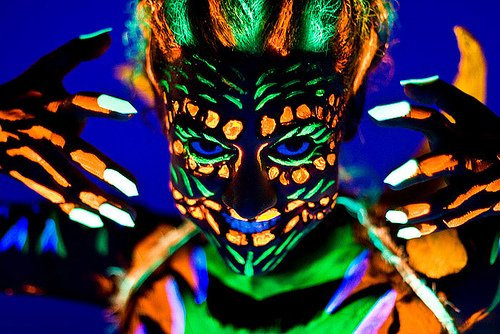 Neon Schwarzlicht Körpermalfarbe Uv Bodypaint Set 5x 25ml blau rot grün gelb weiß(15,2€/100ml)