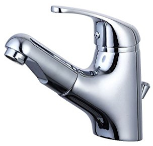 Wagner Einhebel Waschtischarmatur mit ausziehbarer Haarbrause, Hochdruck, Chrom, Messing Verchromt