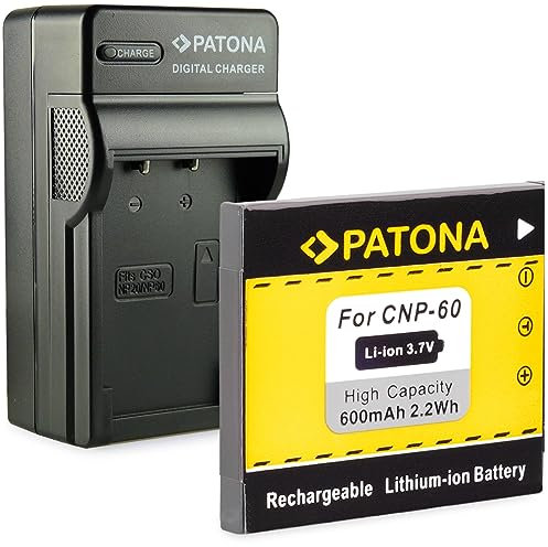 PATONA 3in1 Ladegerät + Akku NP-60 kompatibel mit Casio Exilim EX-FS10 EX-S12 EX-Z19 EX-Z20 EX-Z25 EX-Z29 EX-Z80 EX-Z85 EX-Z90