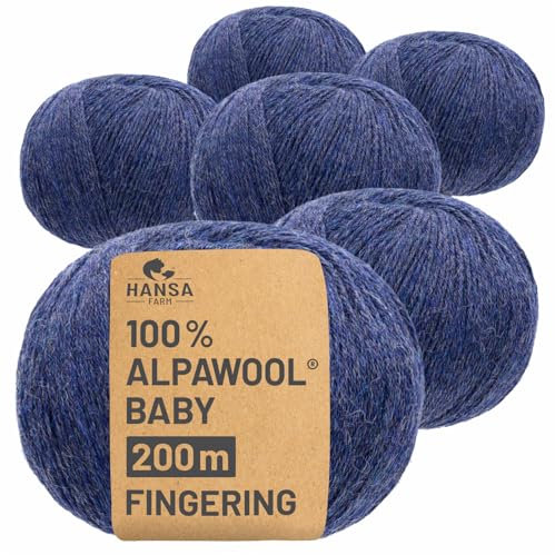 HANSA-FARM | 100% Baby Alpakawolle in 50+ Farben (kratzfrei) - 300g Set (6 x 50g) - weiche Alpaka Wolle zum Stricken & Häkeln in 6 Garnstärken by Hansa-Farm - Dunkelblau Heather (Blau)