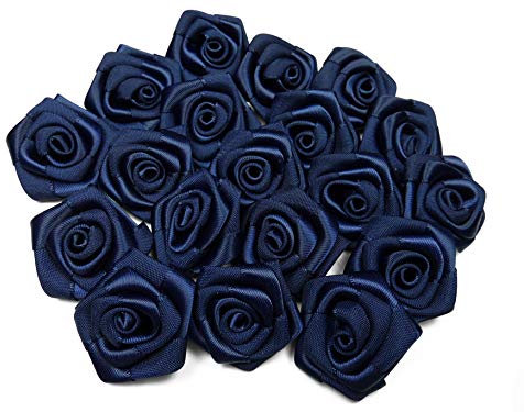 Rosen 3 cm x 10 Stück Satinrosen Aufnäher Deko Blumen Röschen zum Basteln Hochzeit kleine Rosenköpfe Farbe: Dunkel Blau Navy 370