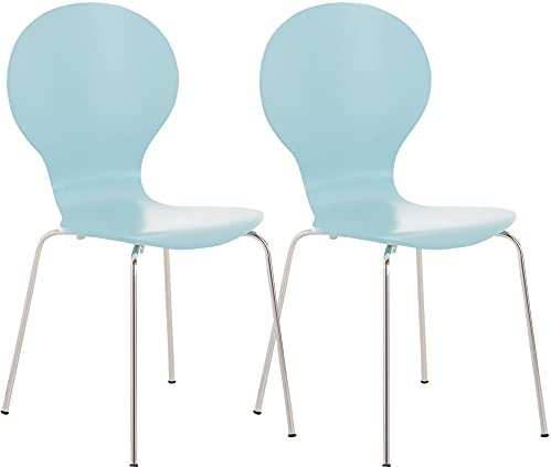 CLP 2X Stapelstuhl Diego I Konferenzstuhl Mit Holzsitz Und Stabilem Metallgestell I 2 x Platzsparender Stuhl Mit Pflegeleichter Sitzfläche, Farbe:hellblau
