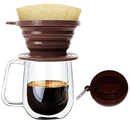 Wolecok Faltbarer Kaffeefilter aus Silikon, lebensmittelecht, perfekt für Draußen und für Unterwegs mit gratis Haken, plastik, coffee, Einheitsgröße