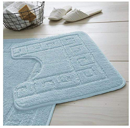 De Lavish Bath Mat Set 2 Piece Non Slip Rubber Pedestal and Bath Mat Set Toilet Greek Bathroom Rug New (Aqua)