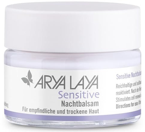 ARYA LAYA Sensitive Nachtbalsam, 50 ml: Regeneration über Nacht, mildert Hautrötungen & Juckreiz, entzündungshemmend, beruhigend & kräftigend, für empfindliche, irritierte & trockene Haut