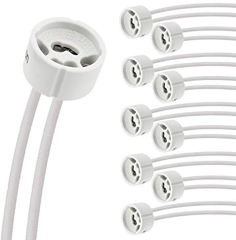 Evolution GU10 Fassung mit Kabel für LED- und Halogenlampen | GU10 Einbaurahmen, LED fassung 230V | Hitzebeständig Keramischer Sockel mit Silikongeschütztem CSA Kabel | 50er Set