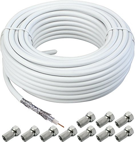 Schwaiger GmbH GmbH-KOX120 100- SAT-Koaxialkabel 100m/ 120 dB/ 4-Fach geschirmt/Satellitenkabel/unkonvektioniert/ 7,5 mm/HDTV, DVB-S/S2, DVB-C, DVB-T2/ inkl. 10x F-Stecker, weiß, 100 m