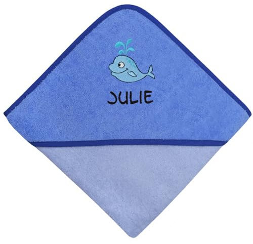 Wolimbo Kapuzenhandtuch personalisiert mit Namen und Motiv - blau - 100x100 cm - für Baby und Kinder