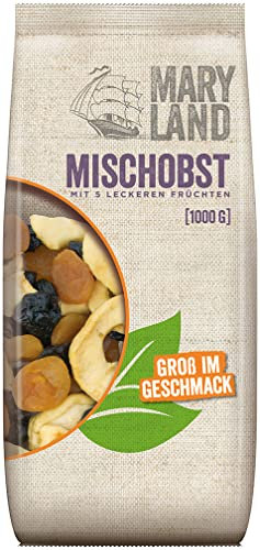 Maryland Mischobst 1kg Vorratspackung – Mit getrockneten Apfelringen, Pflaumen, Aprikosen, Birnen und Pfirsichen im Großbeutel – Veganes Trockenobst, perfekt zum Snacken (1 x 1kg)