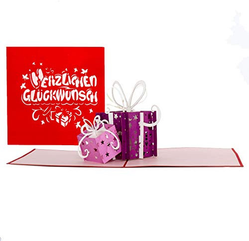 Geburtstagskarte Geschenke - Herzlichen Glückwunsch Violett & Pink - Pop Up Karte, 3D Karte, Pop Up Karten, Karte zum Geburtstag, Glückwunschkarte, Namenstag, Geburt
