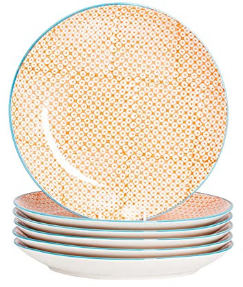 Nicola Spring Patterned Dinner Plates - 255mm (10 Inches) - Orange Print Design - Box Of 6