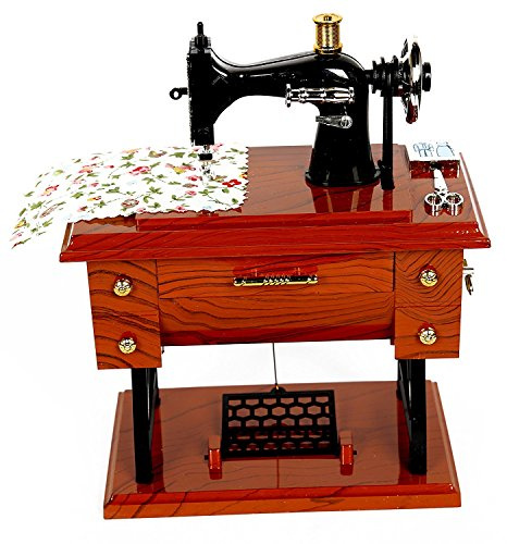 Tenlacum Handwerk-Spieluhr Tisch Büro Dekoration Spielzeug Geschenk Vintage Stil Nähmaschine Mini Spieluhr aus Kunststoff auf der Rollen
