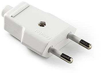 FAMATEL – Clavija sin TT | Latón niquelado | TT | Ø4 mm | 10A | 250V | Fácil instalación | Protección infantil | Blanco