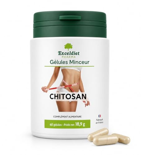 EXCELDIET PHARMA Chitosan - Bruleur de Graisse Puissant - Bloqueur de graisse - Aide à la perte de poids - Minceur Homme et Femme - Contrôle du Poids 120 Gélules