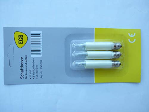 EGB 3er-Pack Kerze 14V, 3W, E10, Weißglühend, Warmweiß, Innenraum, Touchsteuerung, Niedrigenergie, Glühlampe, 220-240V, 50Hz