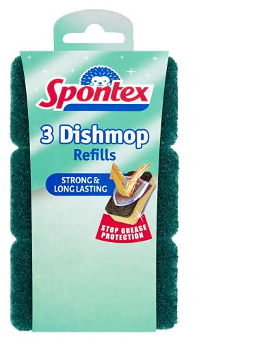 Spontex DISHMOP REFILL 3pk, Sponge, Yellow Spongegreen Scourer, 3 Count (Pack of 1)