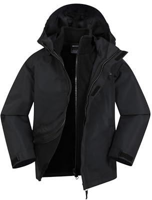 Mountain Warehouse Fell Kids 3 in 1 Jacket - Water-Resistant Triclimate Raincoat, Detachable Inner Coat & Packaway Hood - For Walking, Hiking & Outdoors Black Kids Size 2-3 Years