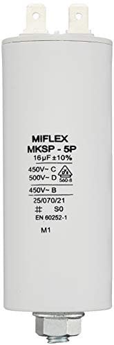 AnlaufKondensator MotorKondensator 16µF 450V 35x83mm Stecker M8 ; Miflex ; 16uF