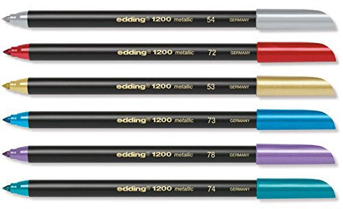edding 6 unidades de 1200 rotuladores especiales para escribir, pintar y marcar para letras a mano, ancho de trazo de 1 mm, oro metálico, plata, rojo, azul, verde, morado