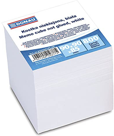 DONAU 8302001PL-09 Ökologischer Würfel Zettelbox Notizklotz Zettelklotz Nicht Verklebt, 800 Blätter, 90x90x85mm, Farbe: Weiß, für Büro / Schule